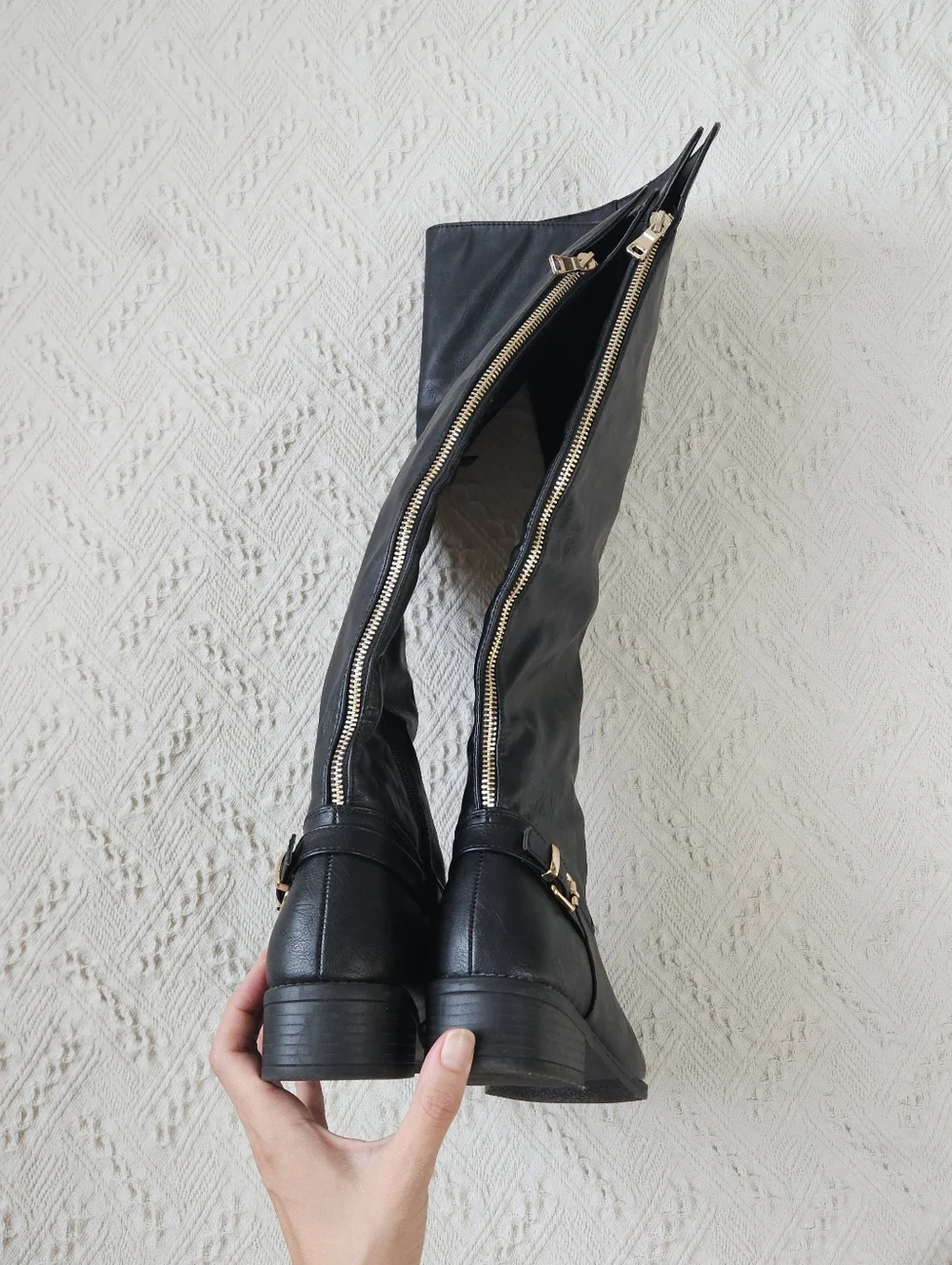 Top Moda Faux Leather Over The Knee Riding Boots Black Western Shoes Size 8 Boho